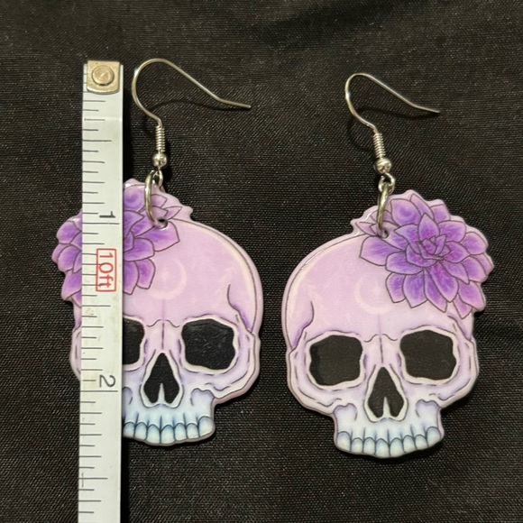 Purple Skull Earrings - Picture 2 of 2